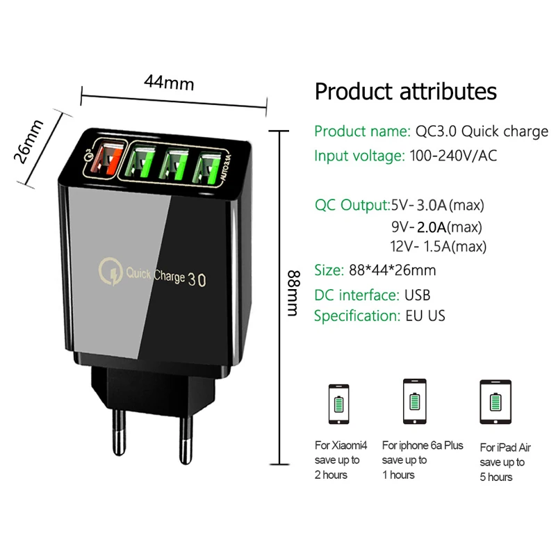 USB зарядное устройство Быстрая зарядка 3 0 QC3.0 мульти штекер Адаптер стены