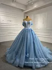 Новинка 2022, небесно-голубое светильник свадебное платье со шлейфом, свадебные платья ручной работы с жемчужинами и открытыми плечами из тюля