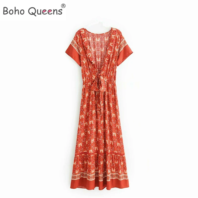 Boho королев для женщин короткий рукав пляжное богемное платье макси пикантные