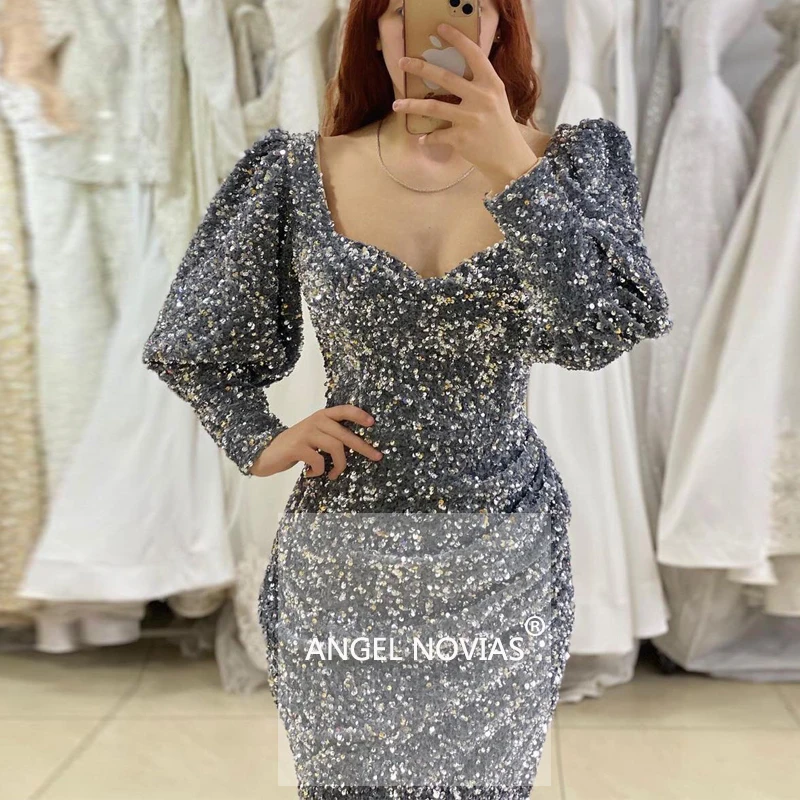 

ANGEL NOVIAS Long Sleeves Evening Dresses 2021 with Split Moroccan Kaftan Formal Prom Party Gown