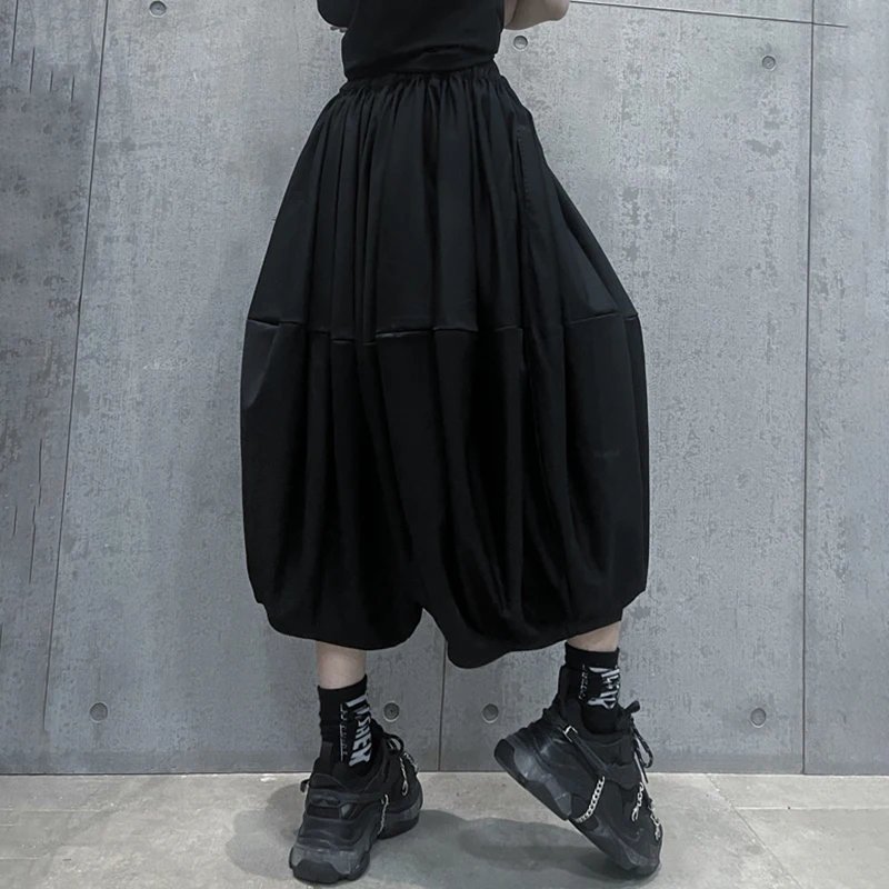 [EAM] High Elastic Waist Gray Pleated Wide Leg Trousers New Loose Fit Pants Women Fashion Tide Spring Autumn 2021 1DD7937