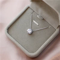 cute 925 sterling silver geometric simple round choker aaa zircon pendant necklace for women engagement fine jewelry nk005