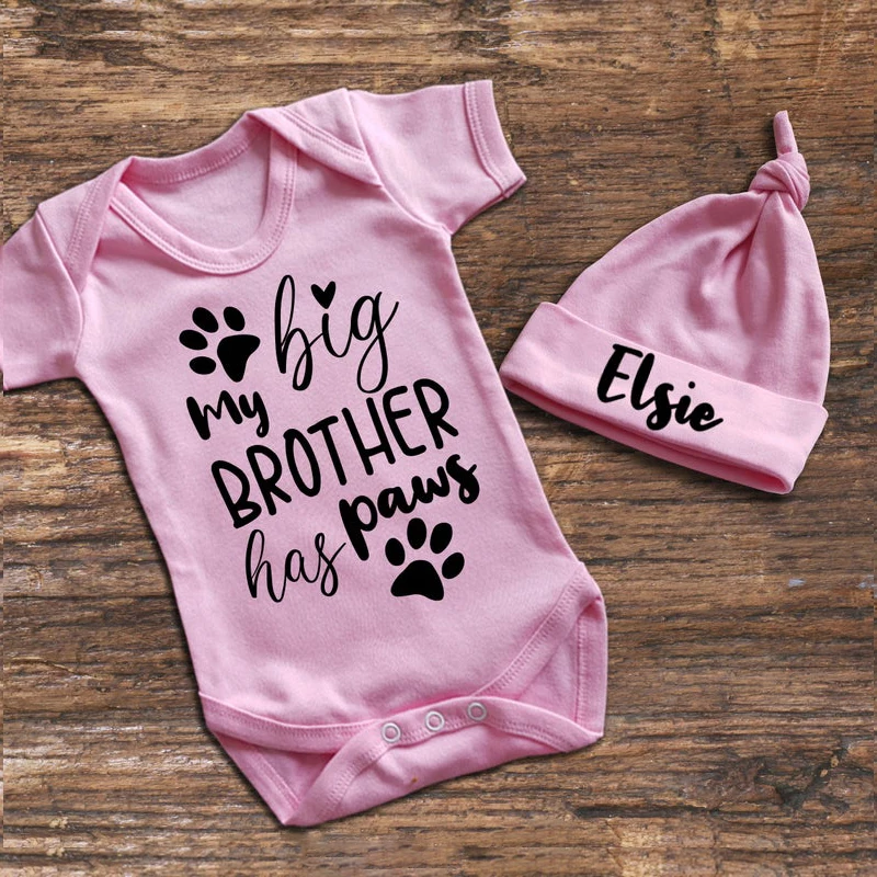 YSCULBUTOL My siblings have paws pink baby grow bodysuit and hat set Baby's with dog girl clothes boy shower gifts | Детская одежда