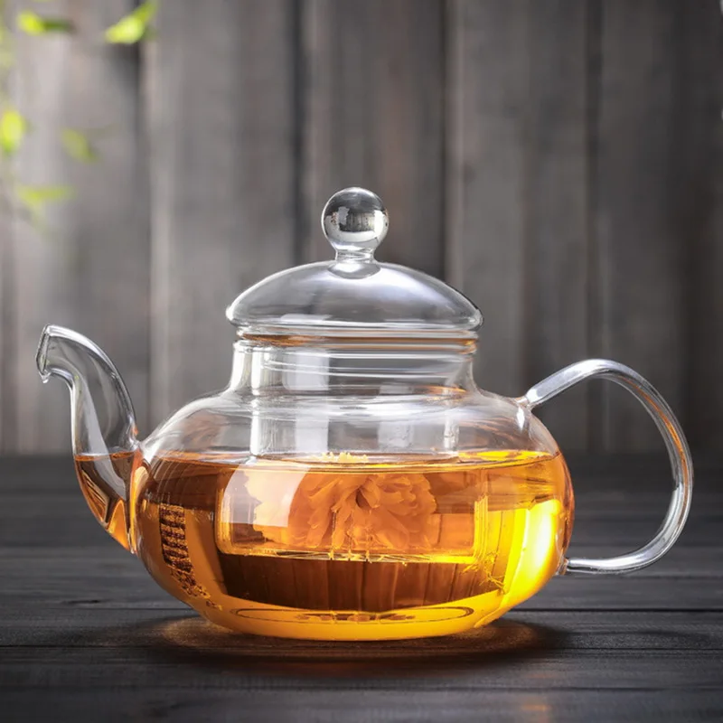 

High quality Heat Resistant Glass Flower Tea Pot,Practical Bottle Flower TeaCup Glass Teapot with Infuser Tea Leaf Herbal Coffee