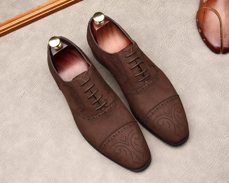 

Fashion Suede Dress Oxford Shoes Men Brogues Genuine Leather Italian Brand Lace Up Business Wedding Black Formal Party Shoe Men