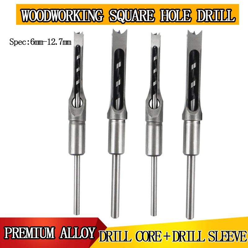1PCS square hole twist drill chisel high speed steel woodworking hole saw drill bit tool spiral hole opener set 1/2'1/4'3/8'5/16 1pcs woodworking square hole drill bearing steel square hole opener square tenon drill square eye drill punching angle