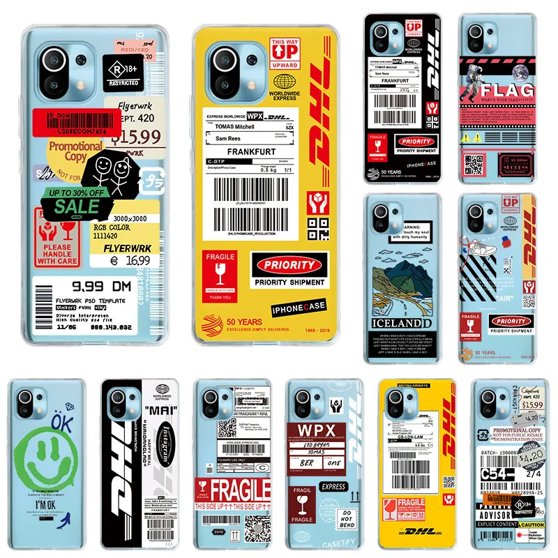 

Express Label Bar Code Soft Phone Case for Xiaomi Mi 10 Ultra 11 10T Pro 9 Note10 Lite POCO X3 X2 F2 F3 F1 M3 Iceland Dhl Cover