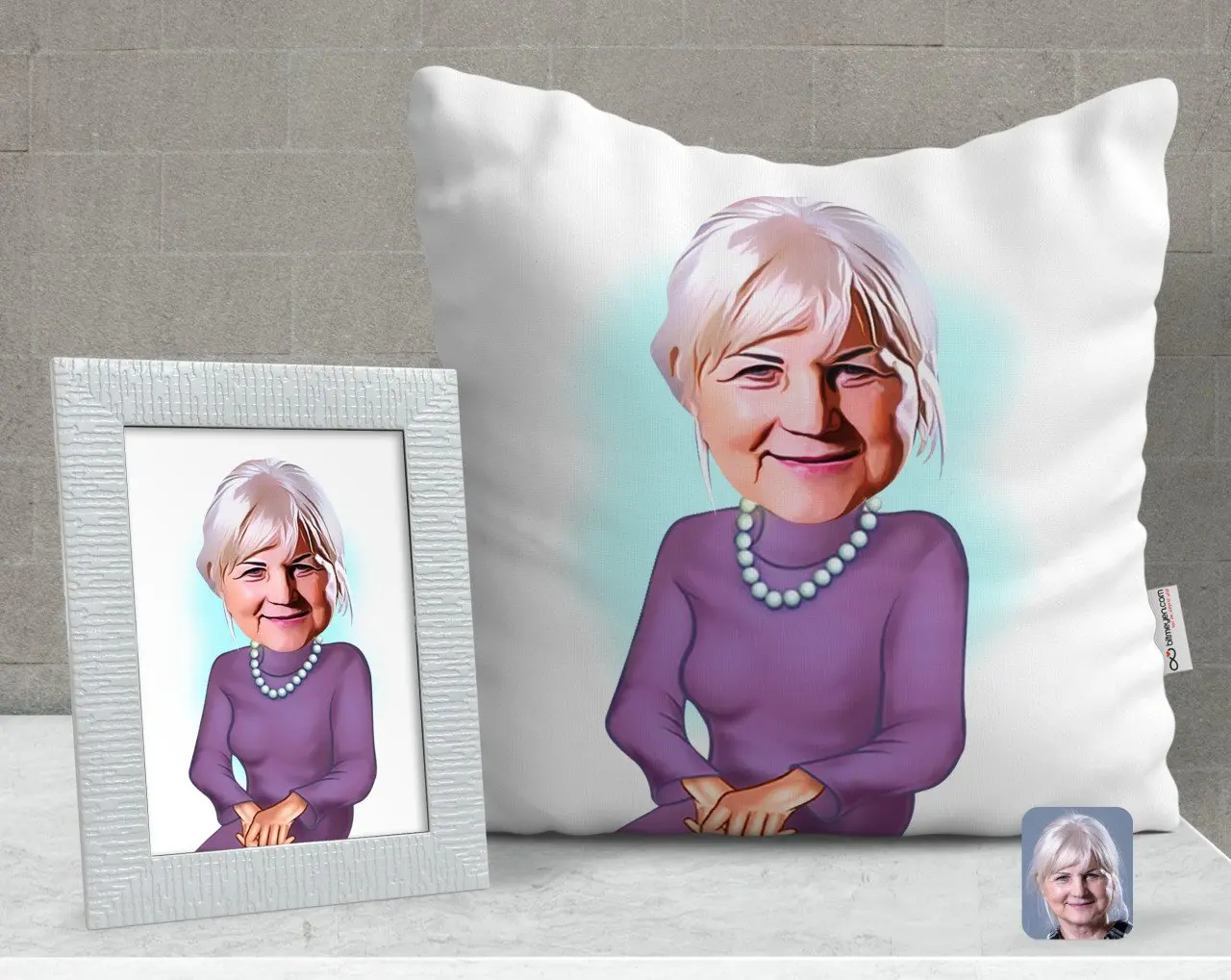 

Персонализированная бабушка карикатура декоративная подушка и рамка подарочный набор