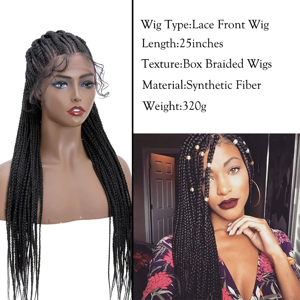 My-Lady 25inches Synthetic Lace Front Wig Cornrow Braids Black Long For Afro Woman Daily Frontal Headband Braided Wigs Baby Hair
