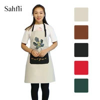 fashionable home kitchen flowers and leaves pattern three layer composite waterproof material sleeveless apron with big pocket