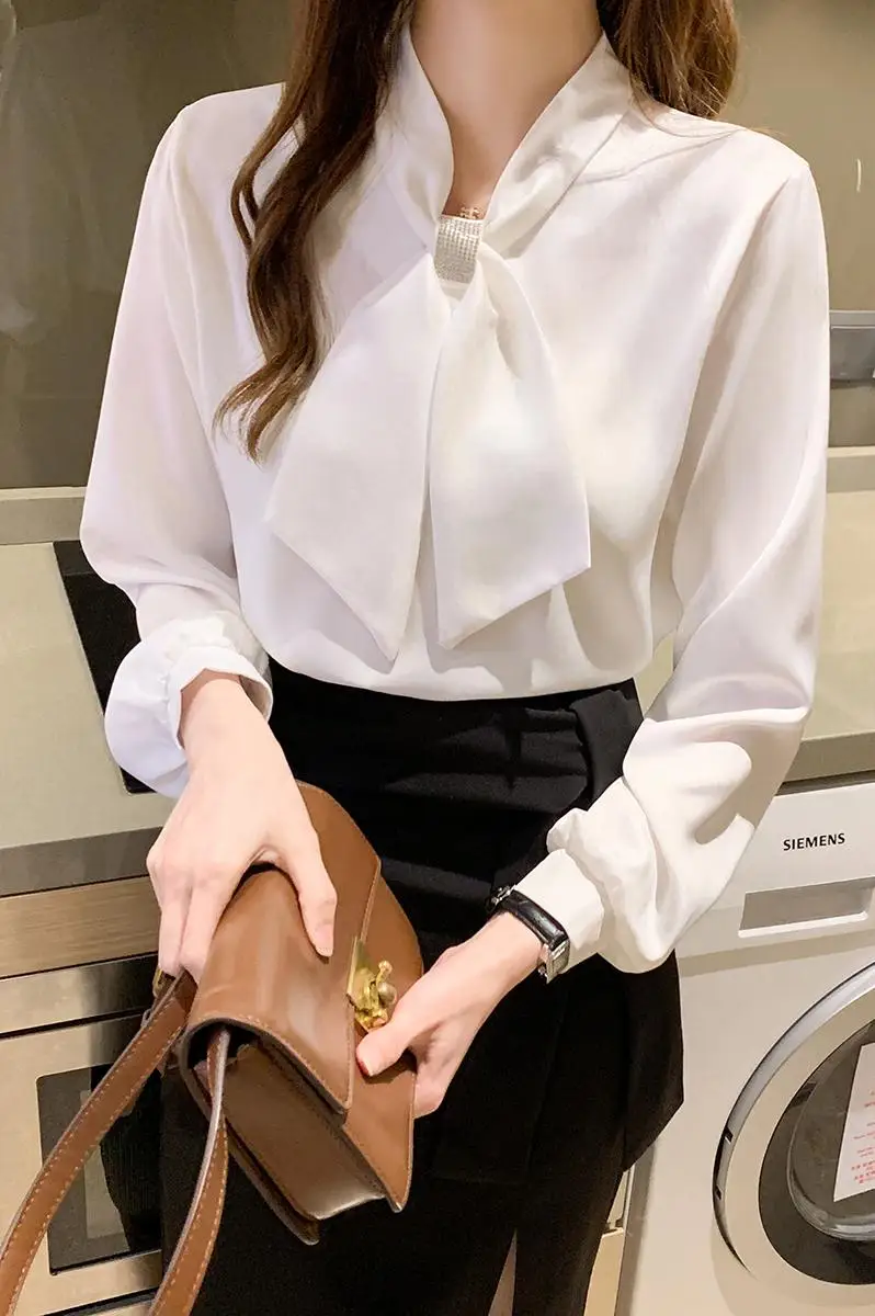 

Chikichi Spring 2021 New Korean Fashion Bow Shirt Female Top Long Sleeve Womens Tops and Blouses Plus Size