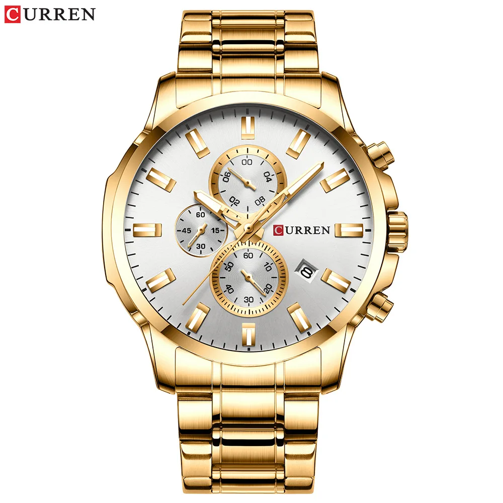 

CURREN 8348 Fashion Watches Men Coffee Clock Men Quartz Wristwatch Stainless Band Chronograph Watch Male Relogio Masculino