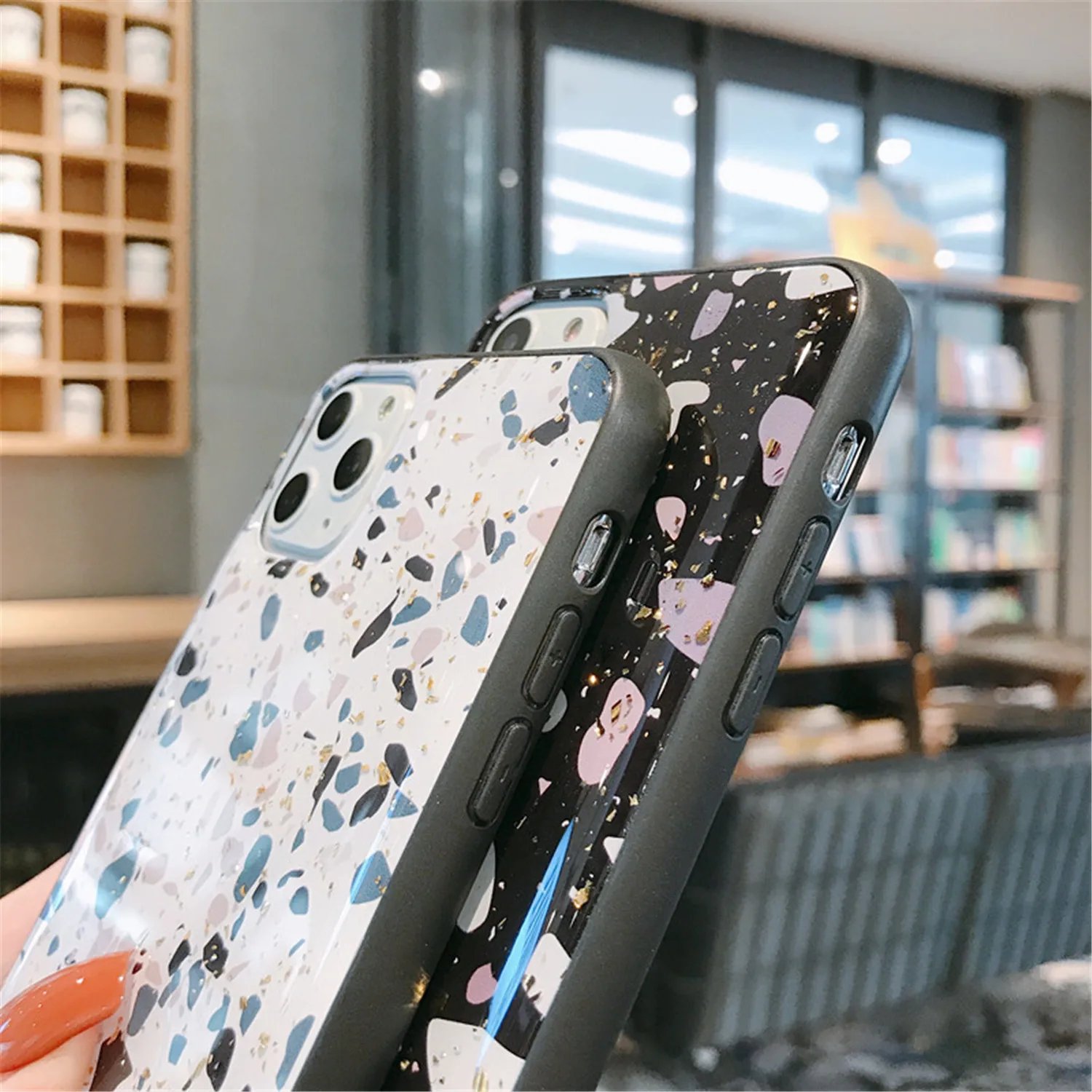 Роскошный блестящий золотой фольгированный мраморный чехол для телефона Terrazzo