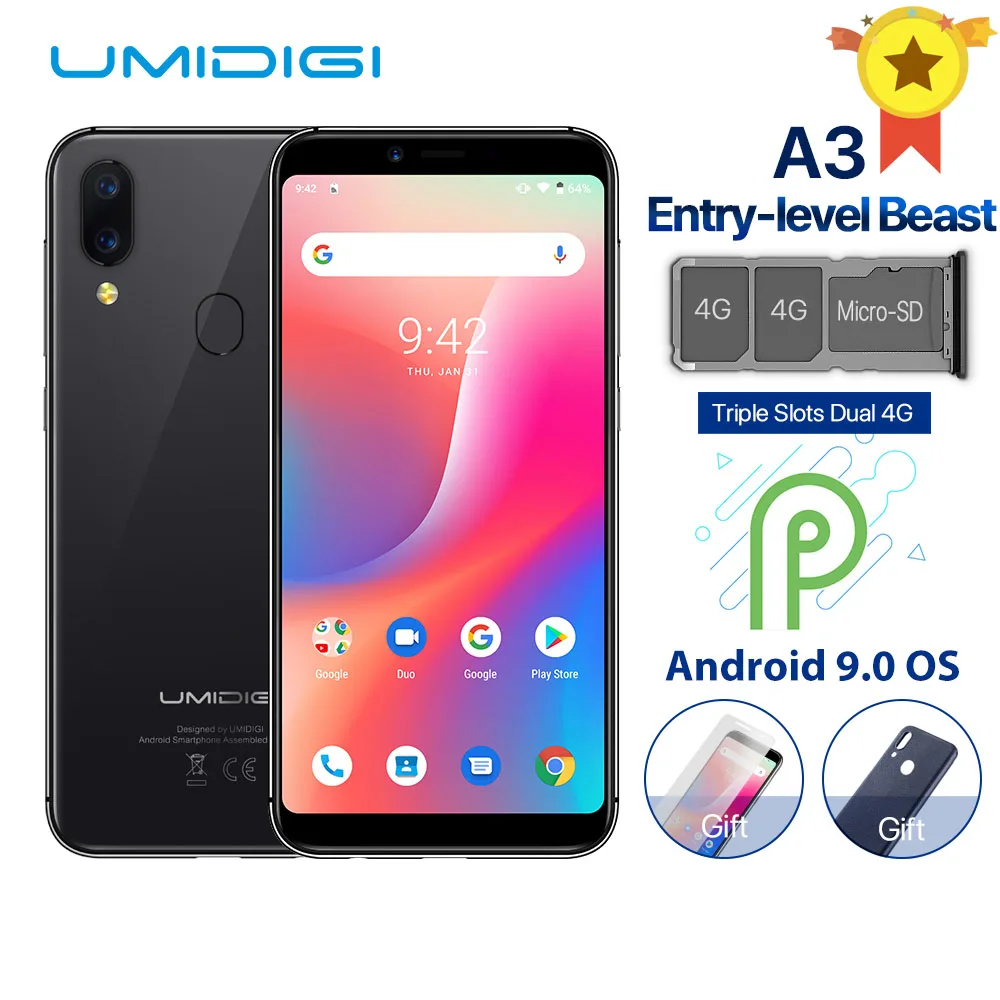 UMIDIGI A3 Смартфон с 5 дюймовым дисплеем четырёхъядерным процессором Android 9 0 ОЗУ 2 Гб