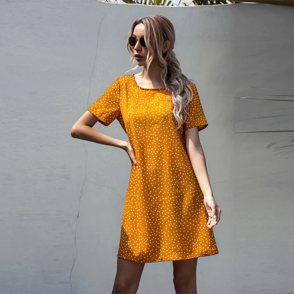 

Fashion Polkat Dot Women Dress Casual Loose O-Neck Long Sleeve Summer Beach Dresses Vestidos WL297
