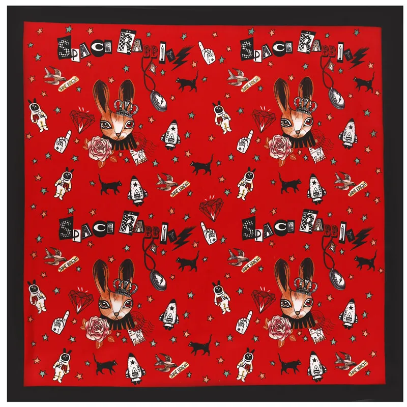 Rabbit RED POBING 70 см* 70 см кошачья голова небольшие Квадратные платки хиджаб люксовый бренд пятнистый Шелковый женский шарф Дамская повязка на голову с принтом шейный платок бандана - Цвет: Rabbit RED