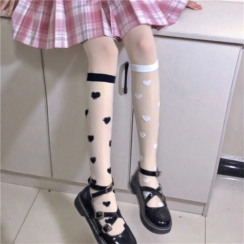 Милые мягкие женские носки JK с принтом в форме сердца стиле Лолиты эластичные