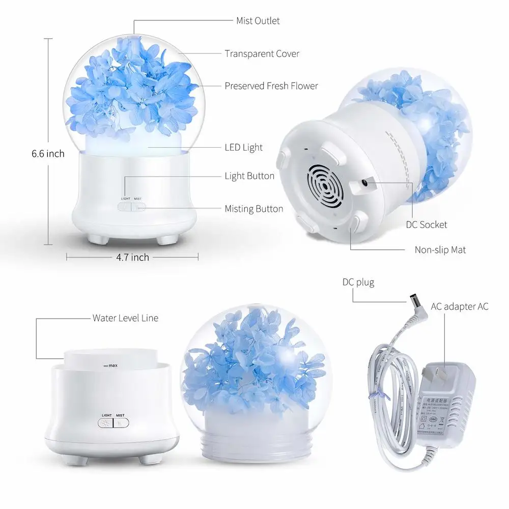 Essential Oil Diffuser Cool Mist Humidifier Flower Design Aroma with Adjustable Mode Auto off for Home Office Blue | Бытовая техника