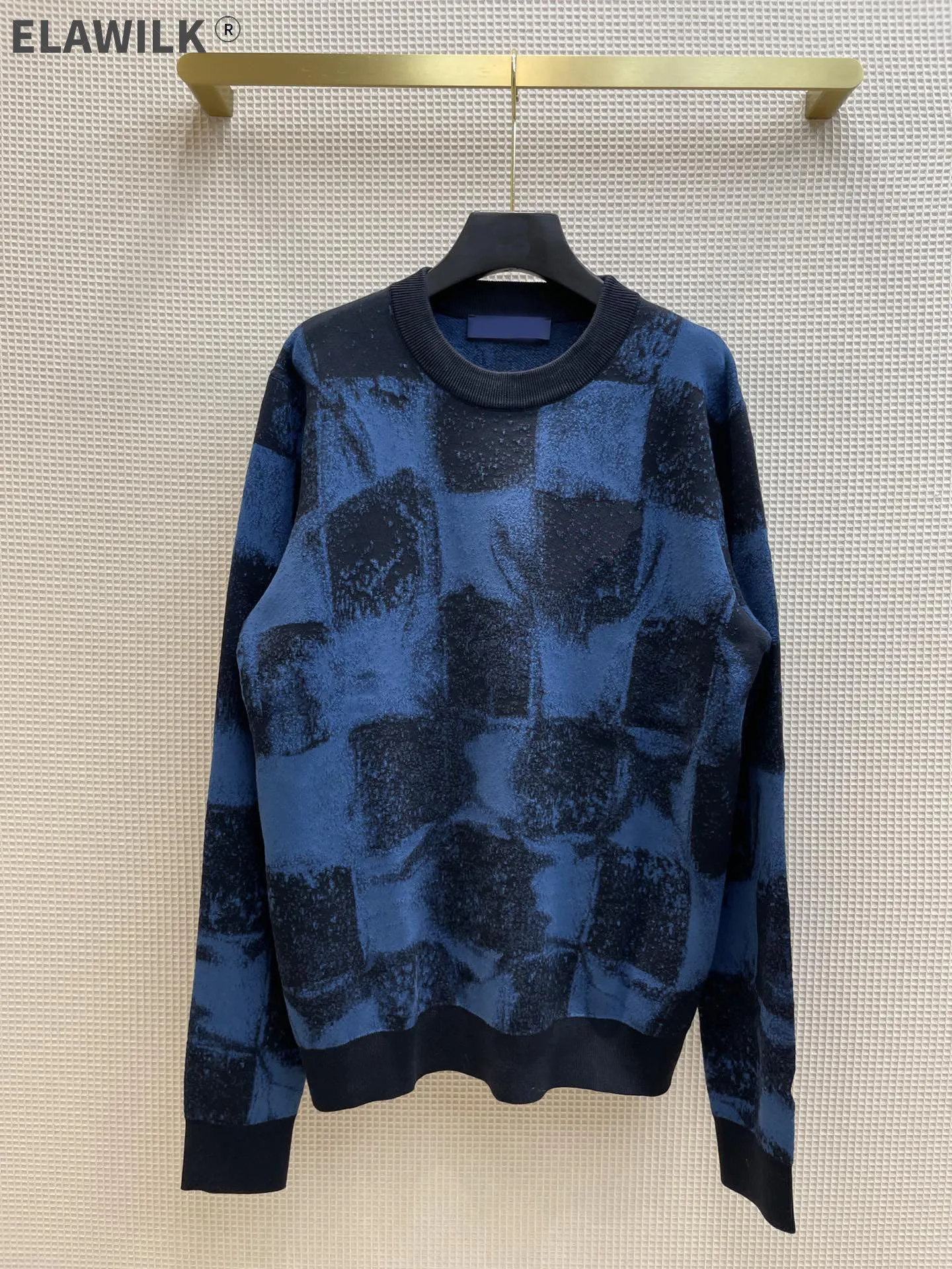 

Unisex Blue Plaid Pullovers Sweaters Women Autumn 2021 Luxury Brand O-neck Long Sleeve Cotton Knitted Casual Pullovers Sweaters