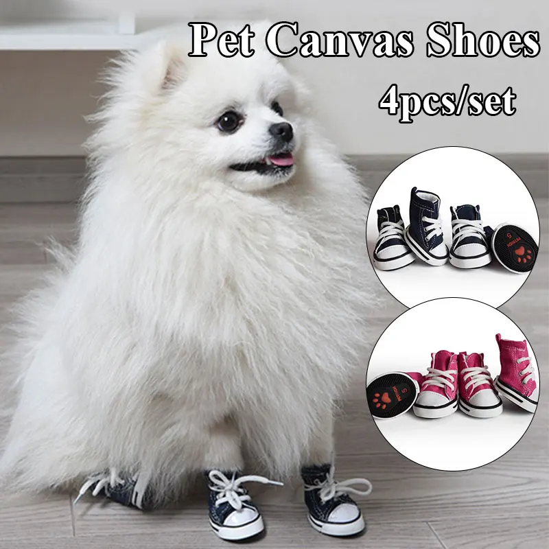 

4 Pcs Canvas Dog Shoes Anti-skidding Pet Shoes Waterproof Shoes Sneakers Breathable Booties For Dog Denim Socks Pet Supplies
