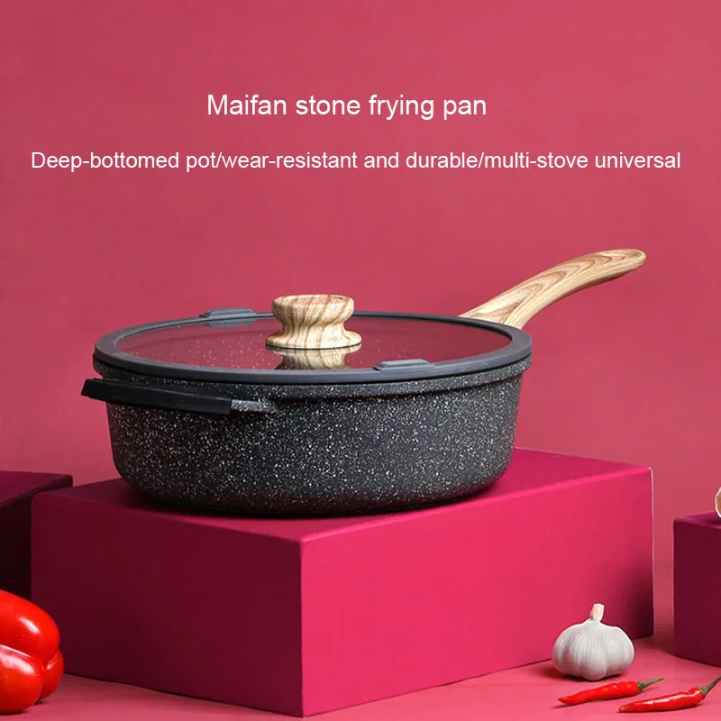 

Kitchen Wok Medical Stone Non-stick Frying Pan 24/28CM Pancake Steak Pan No Fumes Kitchen Cookware Use for Gas Induction Cooker