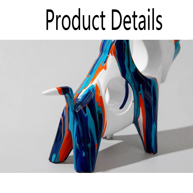 

Art Splashing Color Cow Ornament Table Ornament Carving Static Zoo Model Resin Sculpture Decoration