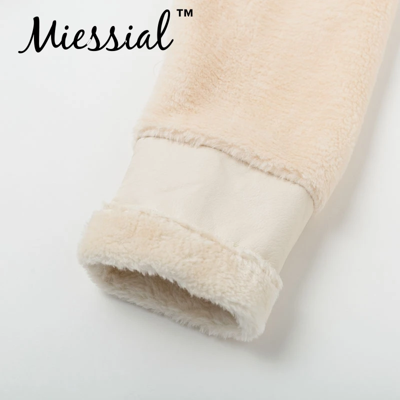 Miessial однотонное повседневное теплое пальто из искусственного меха, Женское зимнее пальто из овчины, модное плюшевое пальто, женская осенняя верхняя одежда, куртка с подкладом