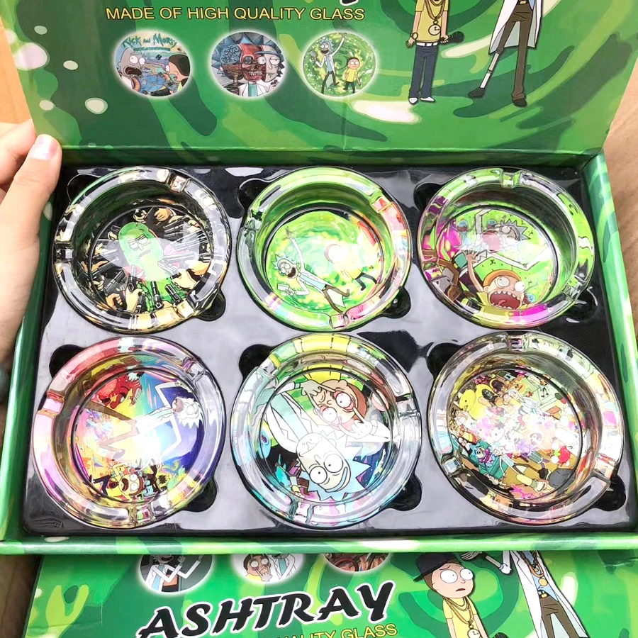 

6pcs pack Cigarette Ashtray Fashion 85mm Glass Cigar Ashtray Cigarette cartoon Smoking Ashtray Hotel Home Table Decoration