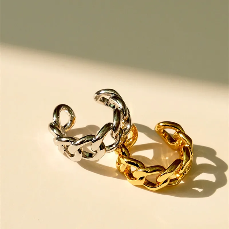 

Personality Women's Fashion Ring Gold Plated Cuban Chain Ring Hollow Geometry Finger Ring Men Women's Hip Hop Jewelry Party Gift