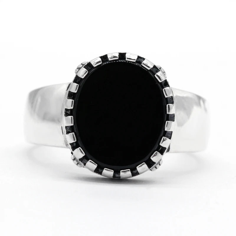 Мужские кольца из стерлингового серебра 925 пробы с черным агатовым камнем
