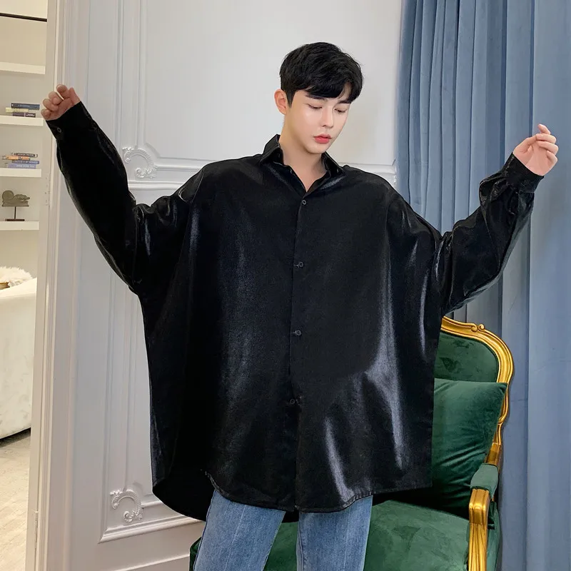 Для мужчин с длинным рукавом блестящие свободные модные оверсайз Повседневная