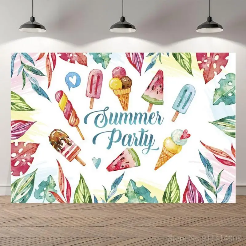 

Tropical Ice Cream Summer Party Backdrops Kids Birthday Celebration Cake Table Banner Background Photography