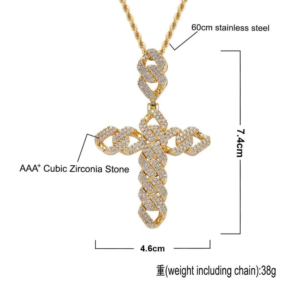 

Men Women AAA Zircon Micro Paved Diamond Cross Pendant Necklace With Long Chain Hip Hop Jewelry For Men Women Rapper Gift