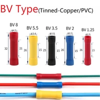 50pcs bv1 25 bv2 bv3 5 bv5 5 bv8 straight butt wire terminal splice crimp pvc insulated copper tube cold press cable connect