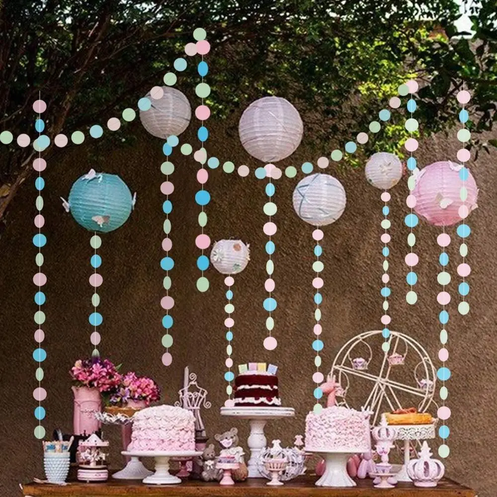 

Pastel Circle Dots Garland Kit Pink Mint Blue Macaron Candy Hanging Streamer Banner Backdrop for Birthday Party Decorations