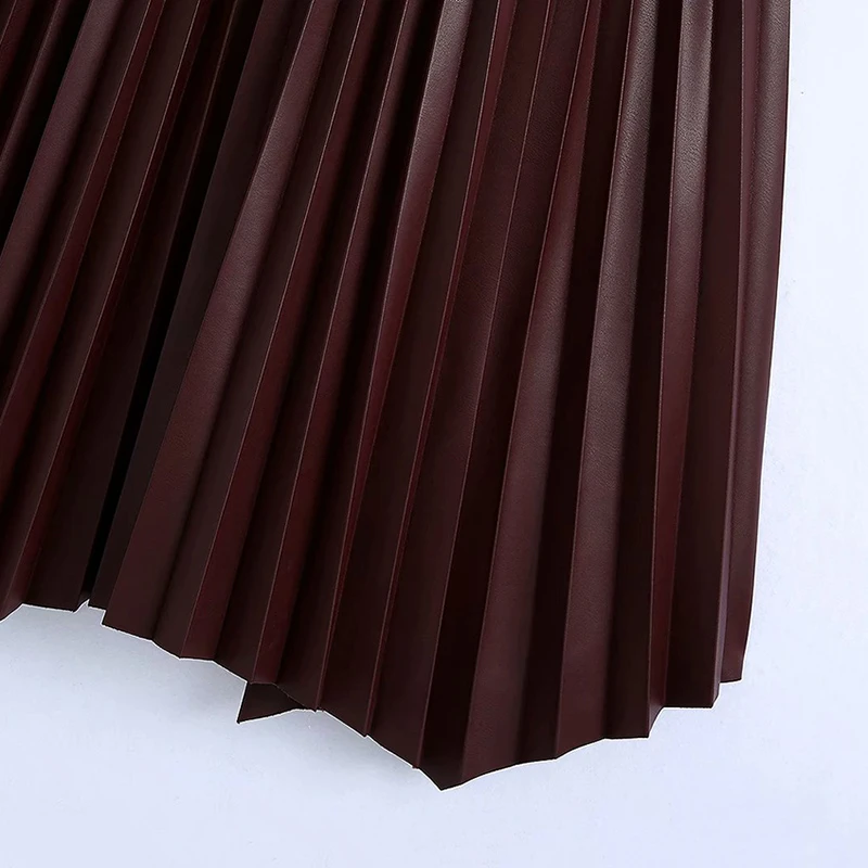 

SeeBeautiful PU Leaher Pleated Loose A-line Half-body Skirt High Waist Stitching New Fashion Spring 2021 Women M265