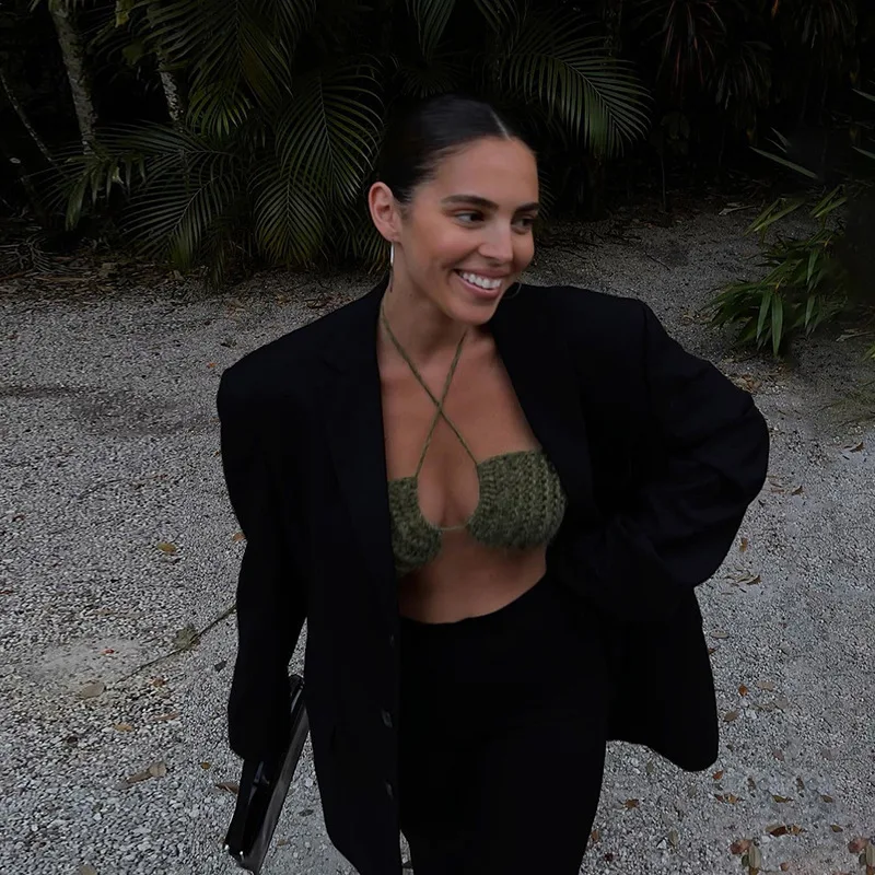 Cryptographic/летние вязаные сексуальные укороченные топы на бретельках для женщин без