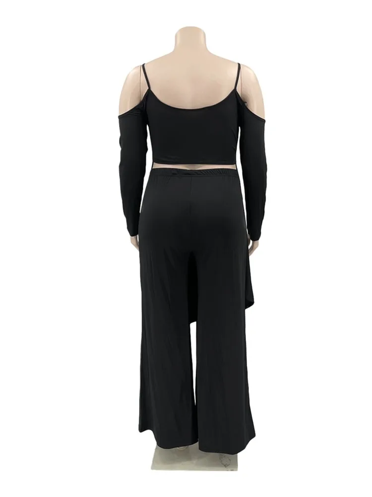 Plus Size 2 Piece Set Women Strap Off Shoulder Top and Wide Leg Pants Ladies Suits Sexy Outfits Wholesale Bulk Dropshipping