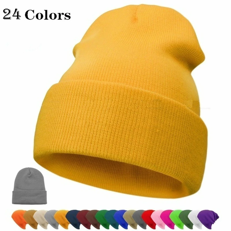 Women Hip-hop Knitted Soft Warm Hat Ski Hood 2020 New Fashion Unisex Winter Plain Borderless Fluorescent Color Thread Beanie | Аксессуары