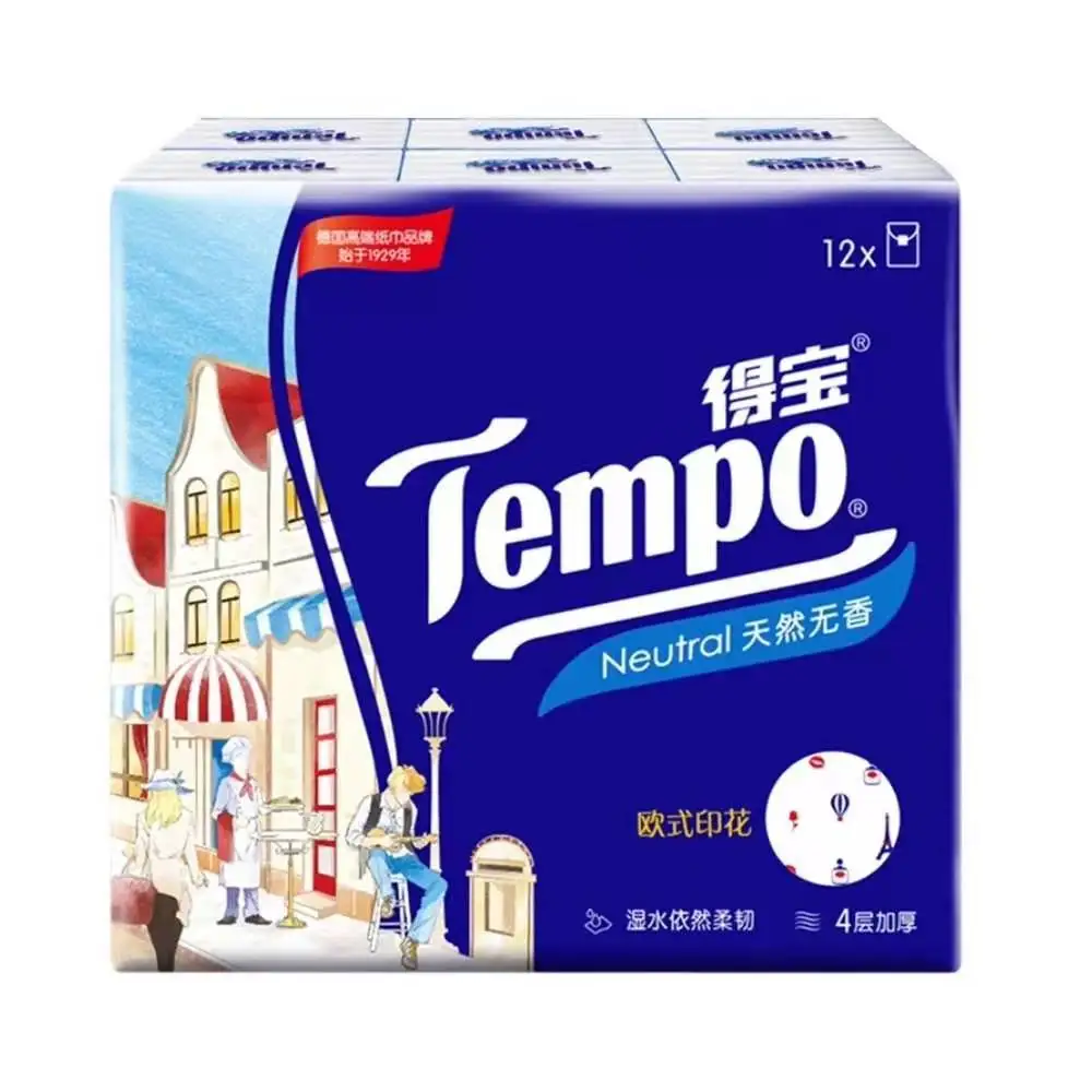 Ручная бумага Tempo 4 слоя 12 упаковок (отправлено наугад) | Красота и здоровье