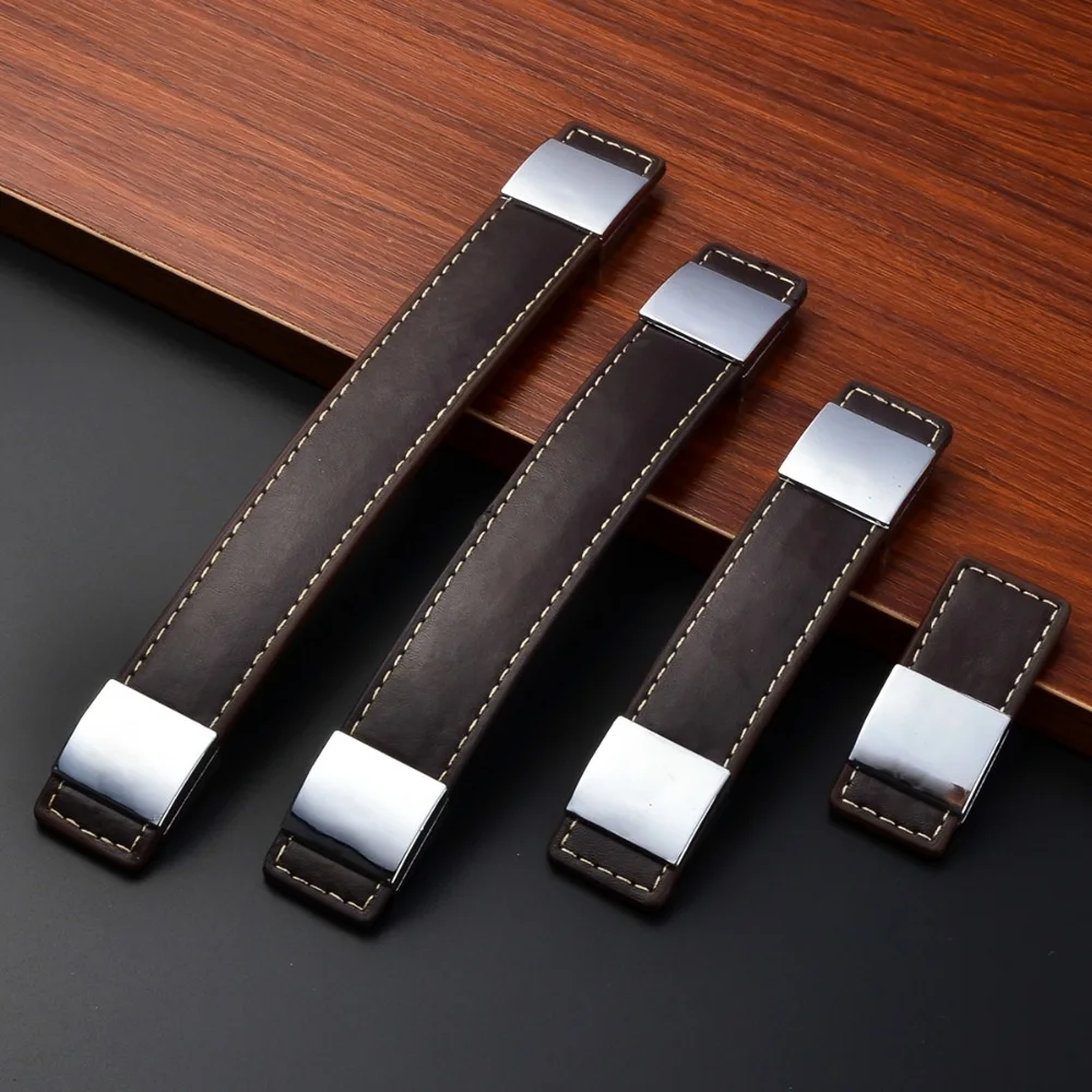 Винтажная кожаная дверная ручка с одним отверстием 96 мм 160 192 темно коричневая