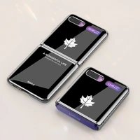 maple leaf printed glass case for samsung galaxy z flip 5g cover luxury frame hard pc protective cover for galaxy z flip