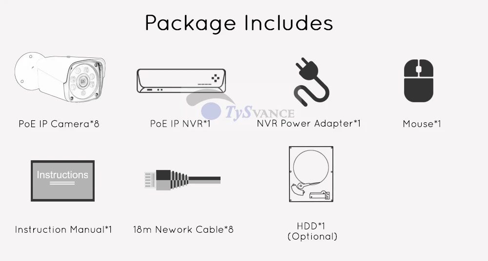 TySvance 8ch 5MP POE Комплект H.265 система видеонаблюдения до 16ch NVR наружная Водонепроницаемая ip-камера сигнализация видеонаблюдения Видео P2P