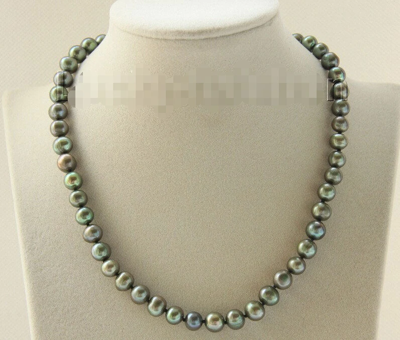 

FREE shipping> Genuine 17" 9mm green freshwater pearls necklace magnet clasp