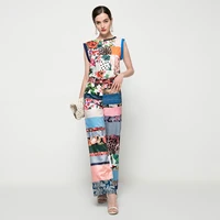 womens sets summer new party casual sexy fashion vest tops and loose trousers vintage printed patchwork two piece suit