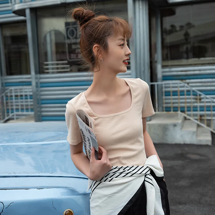 

summer t-shirt student loose and comfortable on short sleeves round neck fashion bottoming shirt Black