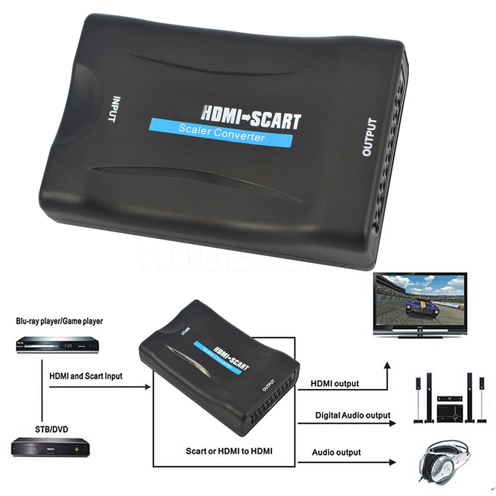 1080P SCART К HDMI-совместимый конвертер видео аудио высококлассный адаптер для HD TV DVD Sky
