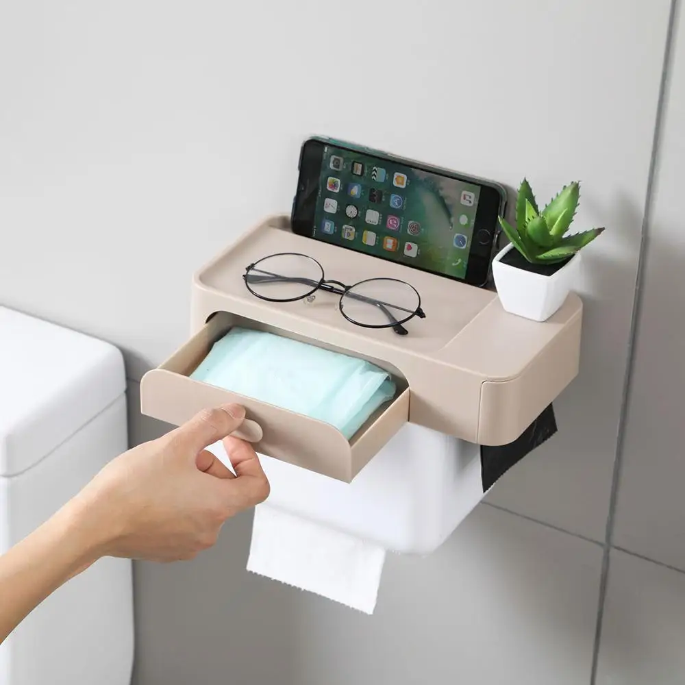 

Wall Mount Tissue Box Bathroom Shelf Garbage Bag Toliet Paper Holder Storage Box Napkin Holder Bathroom Organizer Shower Caddy