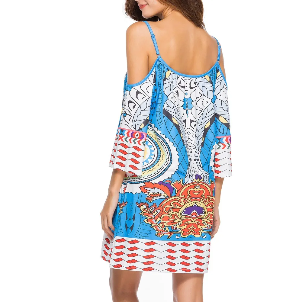 Женские платья Сарафан Vestido слинг этнический принт Холтер Пляж Богемия короткий