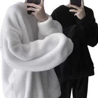 oversized sweatshirts lamb hair harajuku soft solid o neck long sleeve sweatshirt korean fashion loose mens hoodies streetwear